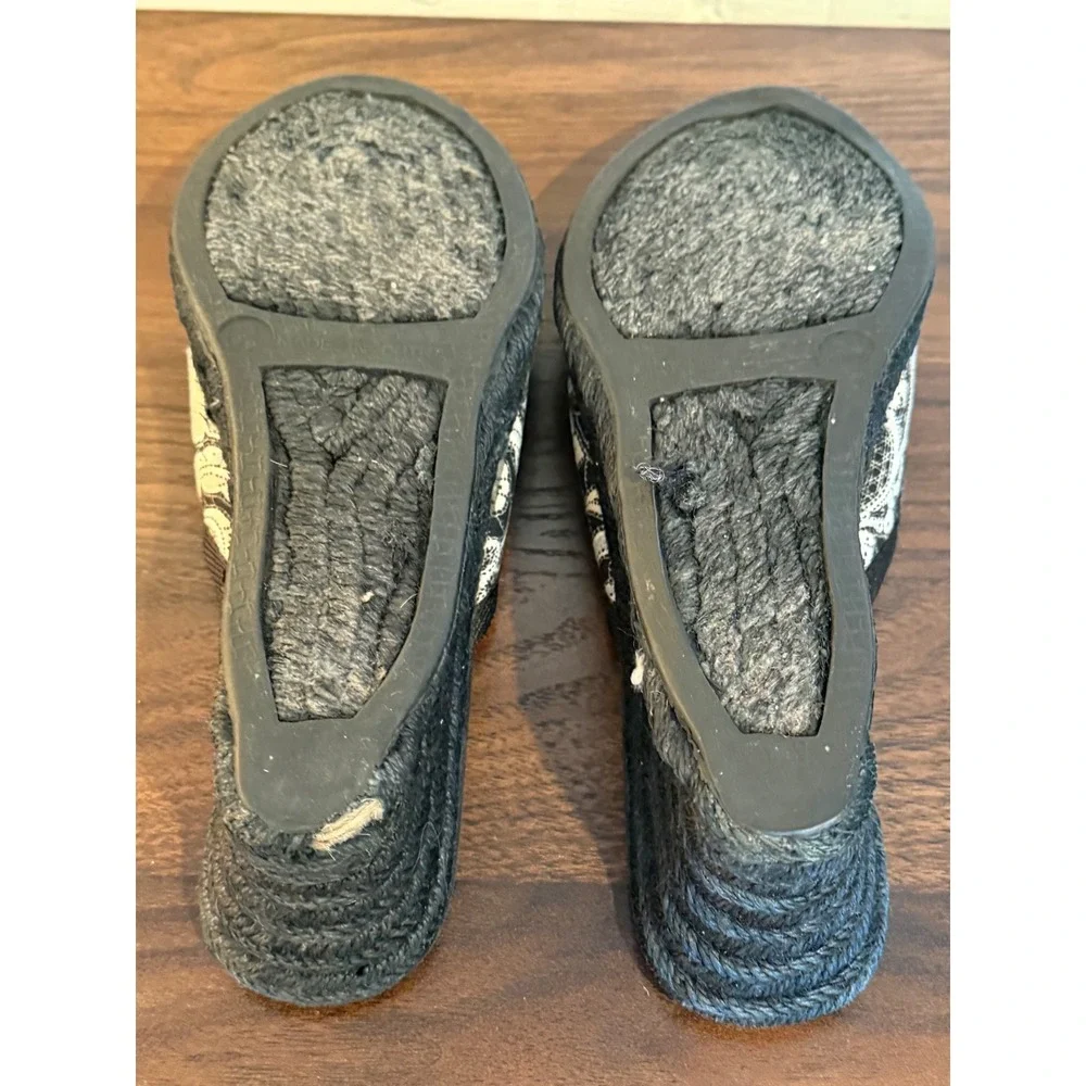 Talbots Womens Black White Floral Lace Espadrille Wedge Slides Sandals Size 6.5